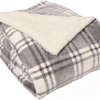 Life Comfort Faux Fur Reversible Throw Blanket - Grey Checkered 60in x 70in