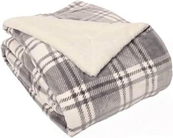 Life Comfort Faux Fur Reversible Throw Blanket - Grey Checkered 60in x 70in
