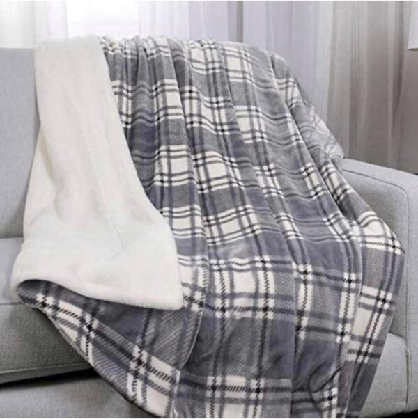 Life Comfort Faux Fur Reversible Throw Blanket - Grey Checkered 60in x 70in - Image 4