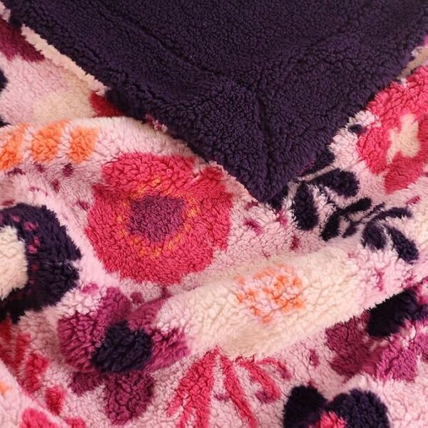 Life Comfort Sherpa Fleece Kids Blanket - Pink And Purple Floral - Image 5