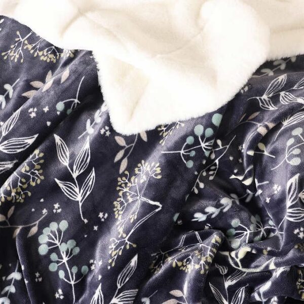 Life Comfort Faux Fur Reversible Throw Blanket - Navy Blue Floral 60in x 70in - Image 5