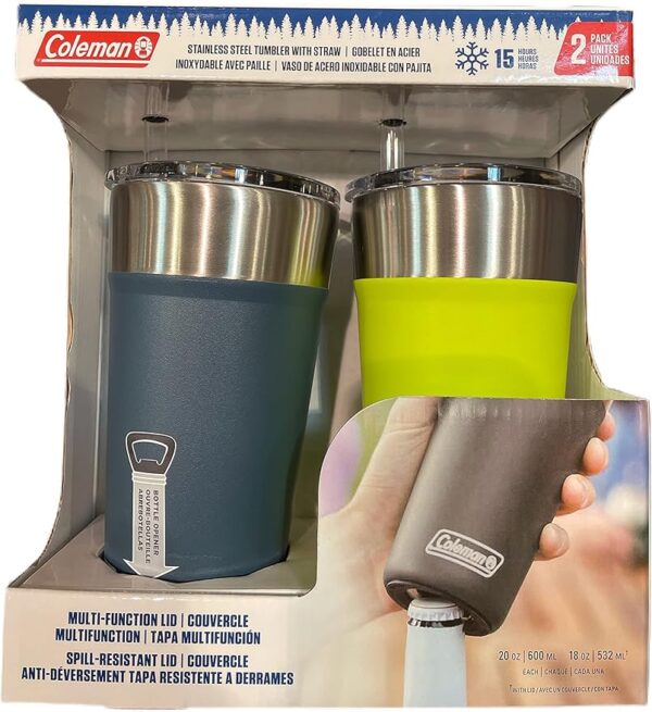 Coleman 20oz Stainless Steel Tumblers 2-Pack (Blue & Green) - Image 2
