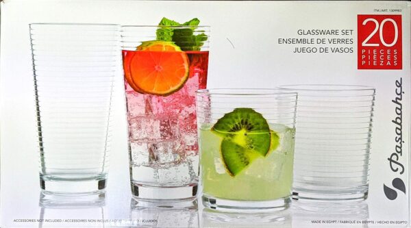 Pasabahce 20pc Bourbon Optic Glass Set