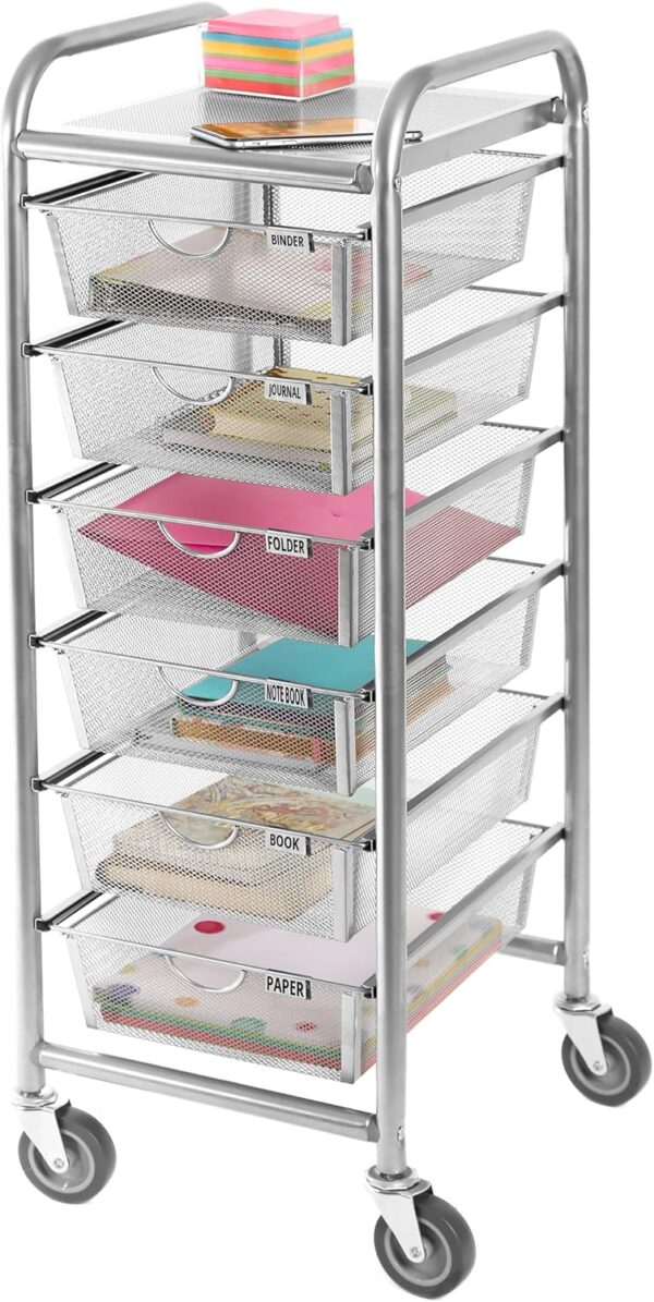 Seville Classics 6-Drawer Steel Storage Organizer Cart - Image 3