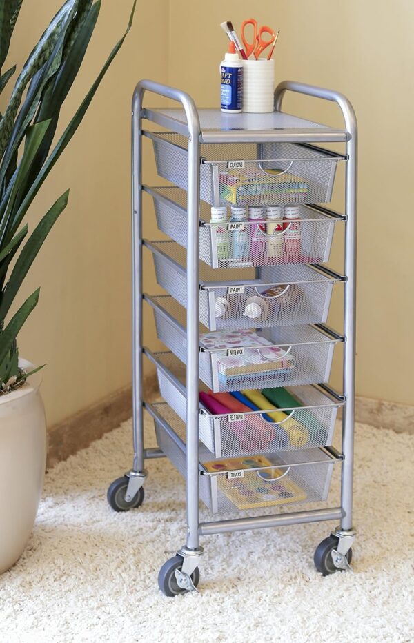 Seville Classics 6-Drawer Steel Storage Organizer Cart - Image 7