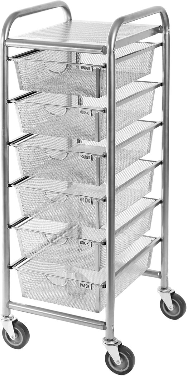Seville Classics 6-Drawer Steel Storage Organizer Cart - Image 4
