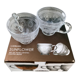 Godinger 4pc Sunflower Crystal Coffee Mugs -13.5oz (399ml)