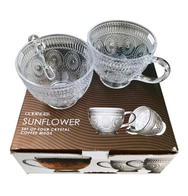 Godinger 4pc Sunflower Crystal Coffee Mugs -13.5oz (399ml)