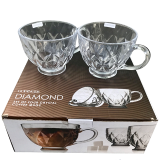 Godinger 4pc Diamond Crystal Coffee Mugs -13.5oz (399ml)