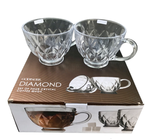 Godinger 4pc Diamond Crystal Coffee Mugs -13.5oz (399ml)