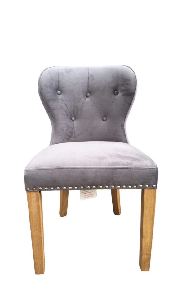 Chennai Upholstered Oak Leg Dining Chair - Grey - Image 3