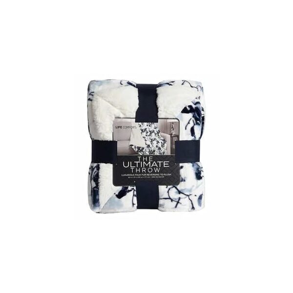 Life Comfort Faux Fur Reversible Throw Blanket - White Blue 60in x 70in - Image 2