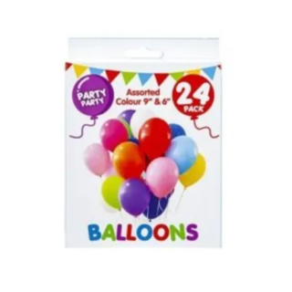Party Party 24 Assorted Colour Balloons - 9'' & 6''