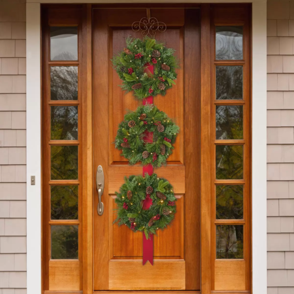 Christmas 3 Wreath Door Hanger with 60 LED Lights