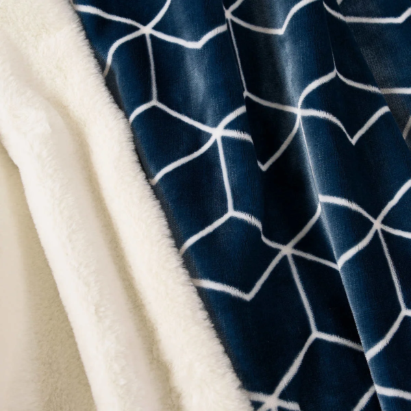 Life Comfort Ultimate Luxe Faux Fur Throw Blanket - Blue Geometry - Image 2
