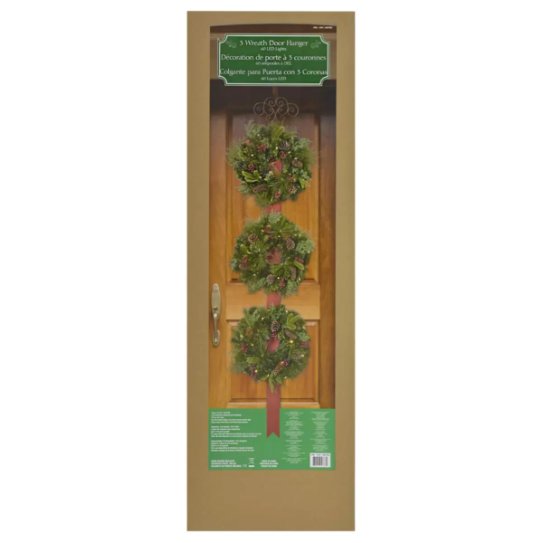 Christmas 3 Wreath Door Hanger with 60 LED Lights - Image 4