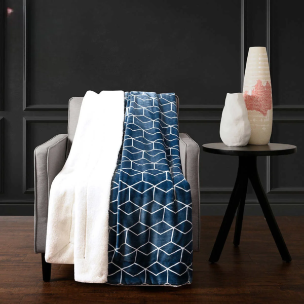 Life Comfort Ultimate Luxe Faux Fur Throw Blanket - Blue Geometry - Image 3