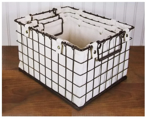 3 Wire Baskets With Removable Canvas Liners - Image 3