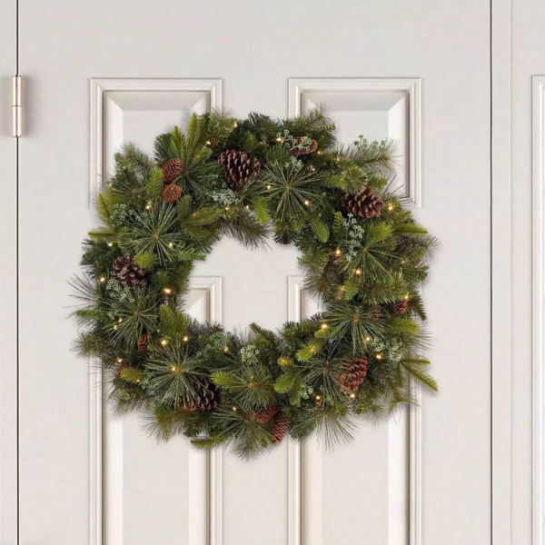 Artificial Mixed Greenery Christmas Wreath With 50 LED Lights