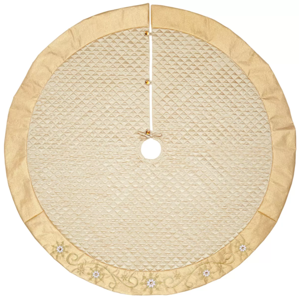 Adjustable Christmas Tree Skirt Gold Quilted 167.64cm