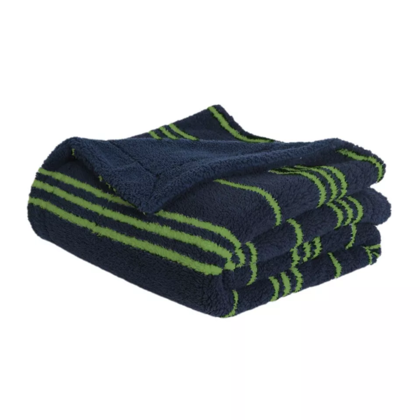 Life Comfort Sherpa Fleece Kids Blanket - Green Stripe