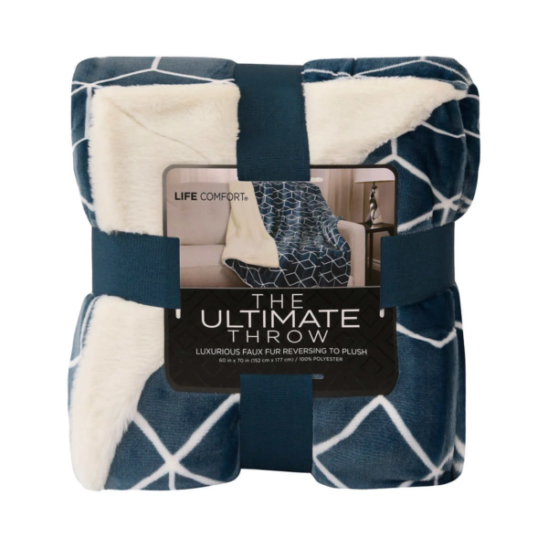 Life Comfort Ultimate Luxe Faux Fur Throw Blanket - Blue Geometry