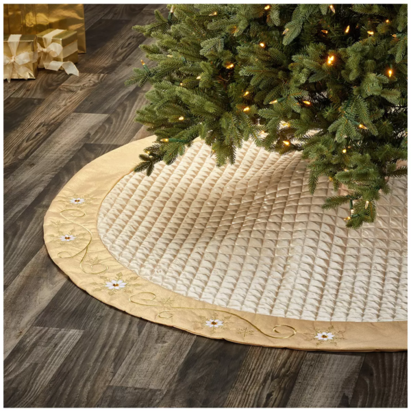 Adjustable Christmas Tree Skirt Gold Quilted 167.64cm - Image 3