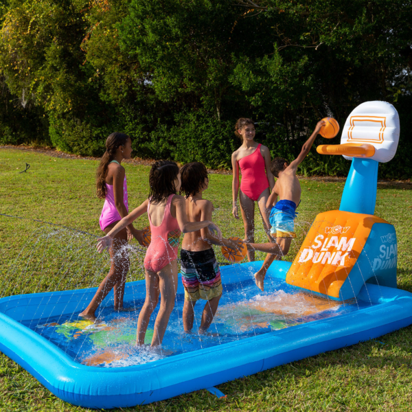 WOW Inflatable Basketball Slam Dunk Backyard Splash Pad Pool With Sprinkler