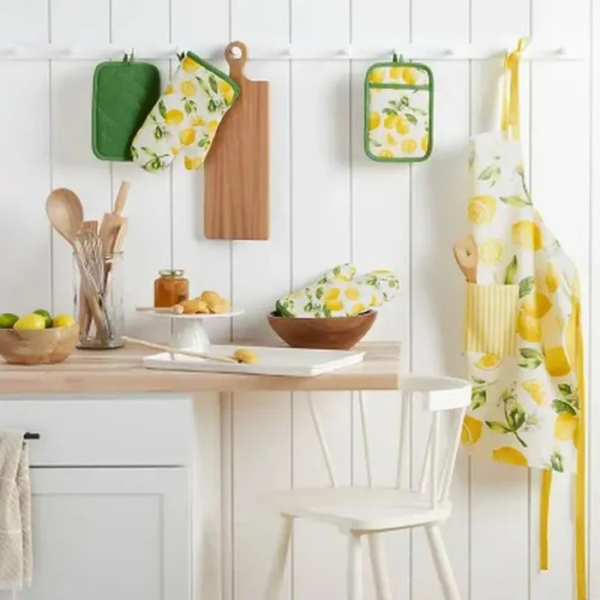 Martha Stewart 5 Piece Kitchen Set, 2 Mitts, 2 Pot Holders, 1 Apron (Lemon) - Image 4
