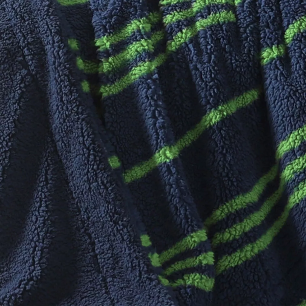 Life Comfort Sherpa Fleece Kids Blanket - Green Stripe - Image 5