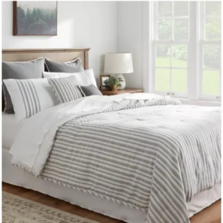 Threshold Reversible Comforter Set - 8 Pieces - - 94 Inches (L) x 108 Inches - White & Gray
