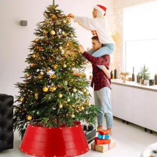 Red Metal Christmas Tree Skirt - 35 Inches (88.9 Cm)