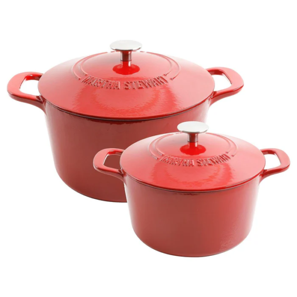 Martha Stewart 4qt & 7qt Enamel Cast Iron Dutch Ovens (Red) - Image 5