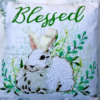 Bunny Tales “blessed” Fringe Trim Shabby Rabbit Throw Pillow- White/green