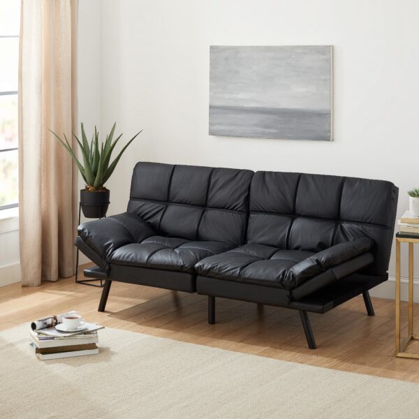 Mainstays Faux Leather Memory Foam Futon Sofa - 72in. X 34in. X 32in