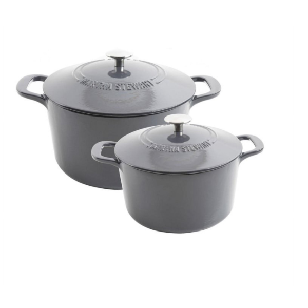 Martha Stewart 4qt & 7qt Enamel Cast Iron Dutch Ovens (Grey)