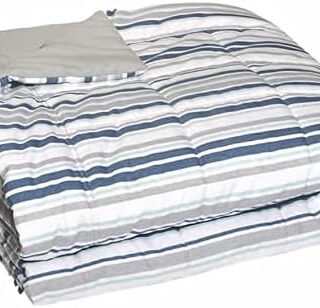 Charisma Reversible Down Alternative Blanket ''Strip Blue'' - 98" x 96"