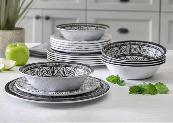 Member's Mark 18pc Melamine Dinnerware Set - Printmaker Design - Image 2