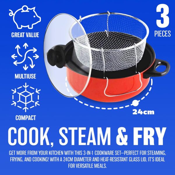 Prima 3 in 1 Cooking Set - Steamer, Cooker & Fryer - Image 4