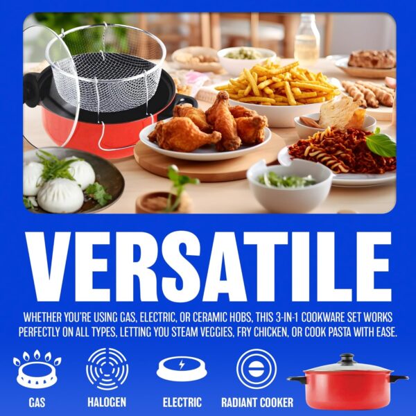 Prima 3 in 1 Cooking Set - Steamer, Cooker & Fryer - Image 8