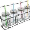 Prima 4pc Vintage Glass Mason Jar Set With Metal Stand - Image 3