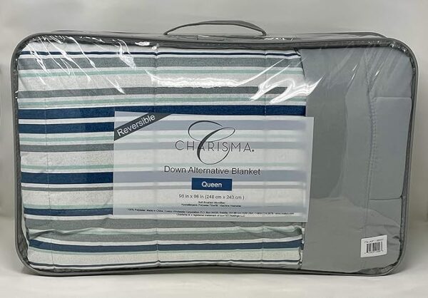 Charisma Reversible Down Alternative Blanket ''Strip Blue'' - 98" x 96" - Image 4