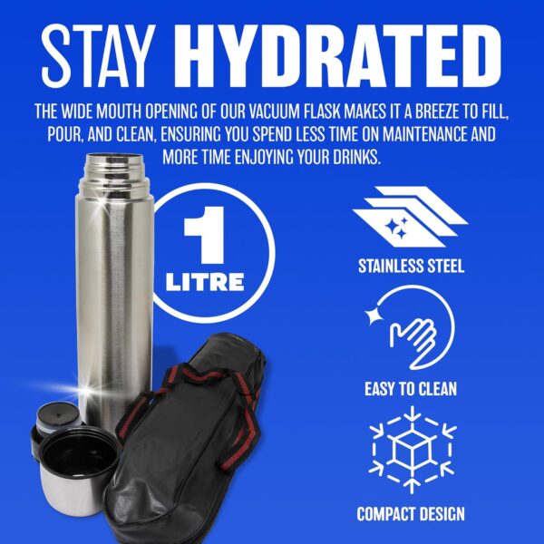 Prima Stainless Steel Vacuum Flask With Carry Case - 1L - Image 7