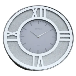 Pinner 18 Inches  Crystal Wall Clock For Home Decor - Silver Mirrored Wall Clock