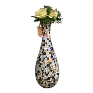 Mosaic Crackled Decorative Glass Flower Vase - 13.5"