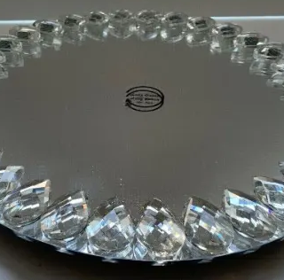 Lazy Suzan - Round Mirrored Decorative Serving Tray With Crystal Bead Platter