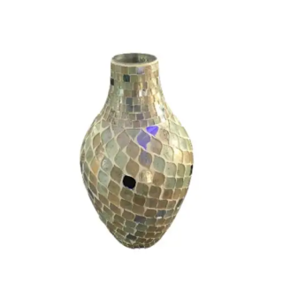 Silver Mirrored Mosaic Decorative Crackle Glass Vase