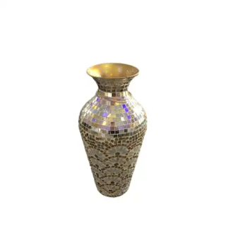 Decorshore Mirrored Mosaic Decorative Crackle Glass Vase