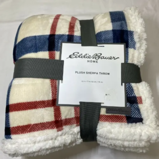 Eddie Bauer Plush Sherpa Fleece Throw – Soft & Cozy Reversible Blanket - Red & Blue Check