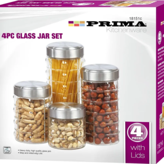 Prima 4pc Glass Food Storage Jar Set